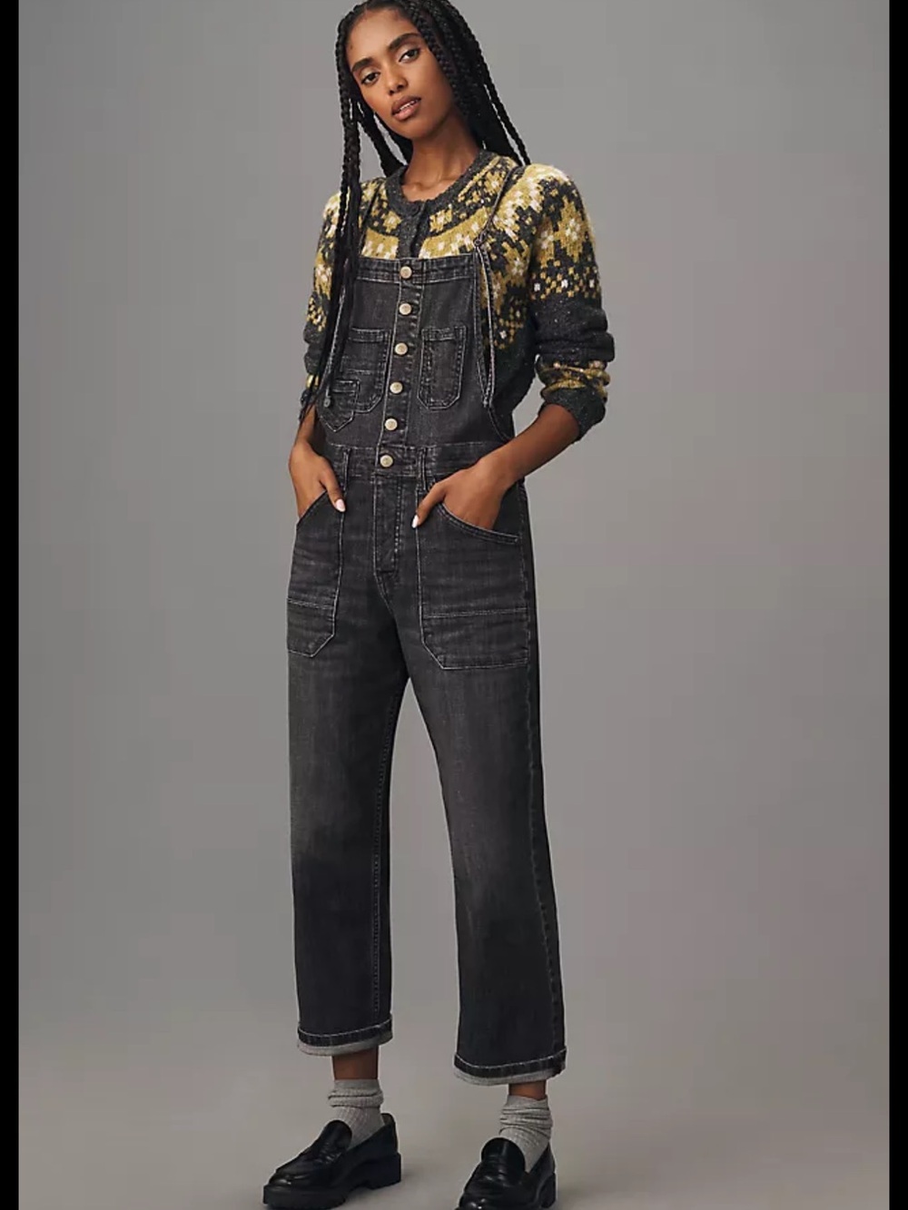 Pilcro Anthropology Black Denim Overall Jumpsuit with Button Front